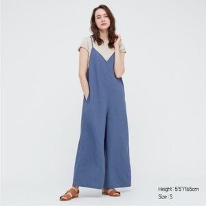 Uniqlo linen blend one piece Jumpsuit Blue Oversized   flowy relaxed Size S